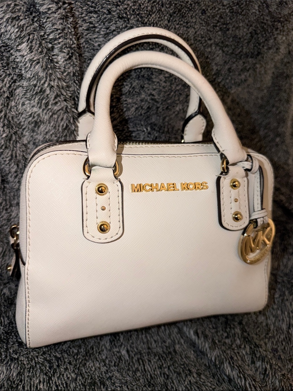 Mini Michael Kors white Saffiano leather Jet Set satchel